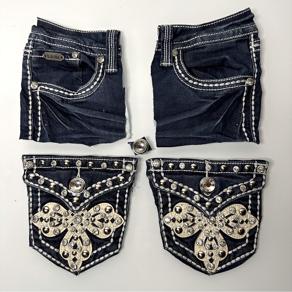 Crafts- Embellished Rhinestone Pockets Pieces of Denim for Crafts Repurposing
